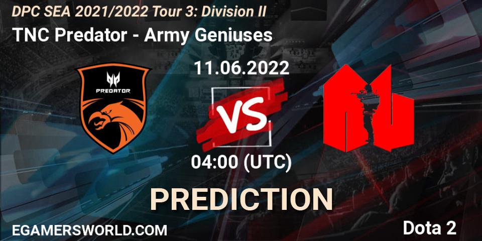 TNC Predator vs Army Geniuses: Betting TIp, Match Prediction. 11.06.2022 at 04:03. Dota 2, DPC SEA 2021/2022 Tour 3: Division II