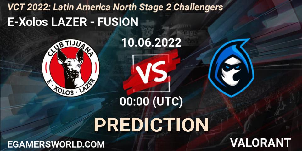 E-Xolos LAZER vs FUSION: Betting TIp, Match Prediction. 10.06.2022 at 00:00. VALORANT, VCT 2022: Latin America North Stage 2 Challengers