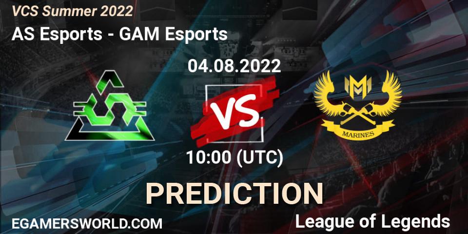 AS Esports vs GAM Esports: Betting TIp, Match Prediction. 04.08.2022 at 10:00. LoL, VCS Summer 2022