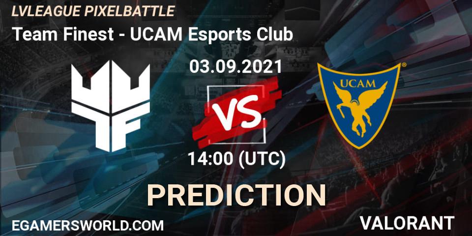 Team Finest vs UCAM Esports Club: Betting TIp, Match Prediction. 07.09.2021 at 20:15. VALORANT, LVLEAGUE PIXELBATTLE