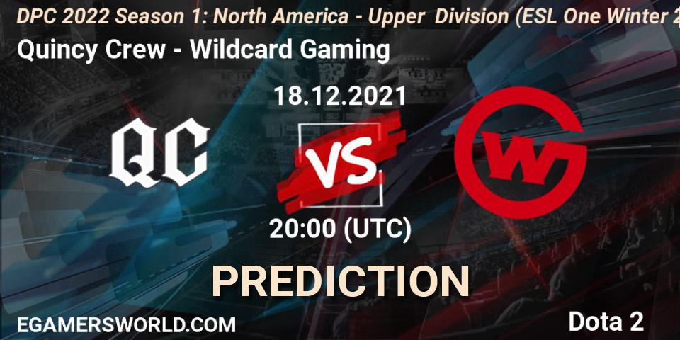 Quincy Crew vs Wildcard Gaming: Betting TIp, Match Prediction. 18.12.2021 at 20:02. Dota 2, DPC 2022 Season 1: North America - Upper Division (ESL One Winter 2021)