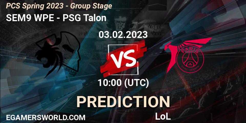 SEM9 WPE vs PSG Talon: Betting TIp, Match Prediction. 03.02.2023 at 10:45. LoL, PCS Spring 2023 - Group Stage