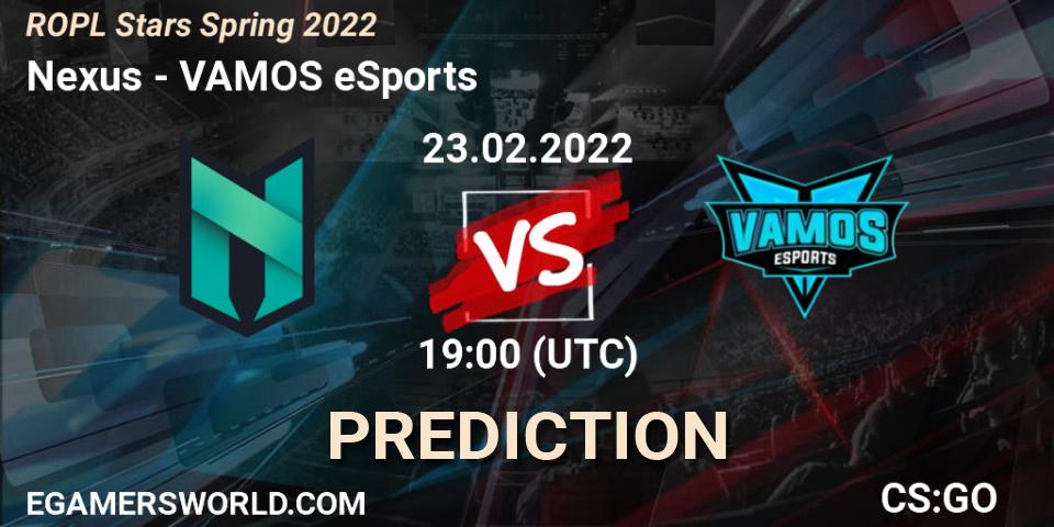 Nexus vs VAMOS eSports: Betting TIp, Match Prediction. 23.02.2022 at 19:00. Counter-Strike (CS2), ROPL Stars Spring 2022