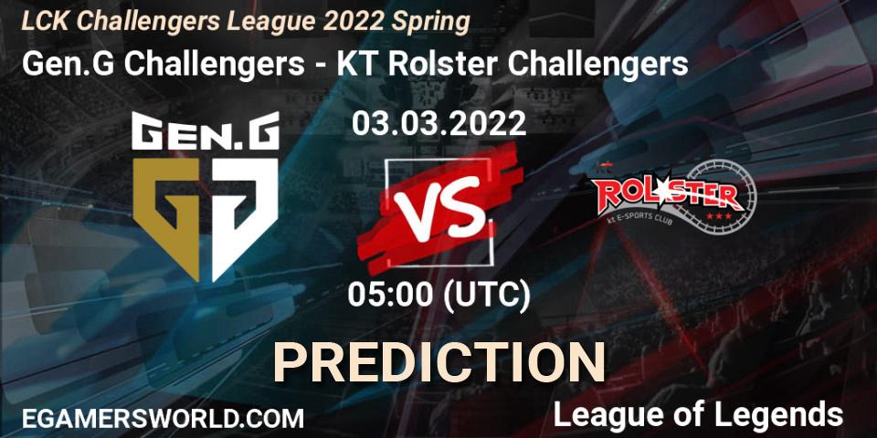 Gen.G Challengers vs KT Rolster Challengers: Betting TIp, Match Prediction. 03.03.2022 at 05:00. LoL, LCK Challengers League 2022 Spring