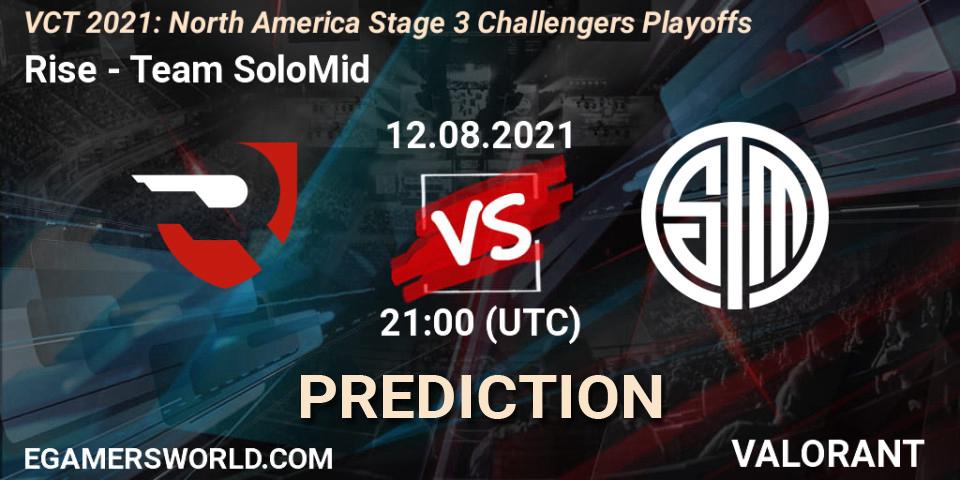 Rise vs Team SoloMid: Betting TIp, Match Prediction. 12.08.2021 at 21:00. VALORANT, VCT 2021: North America Stage 3 Challengers Playoffs