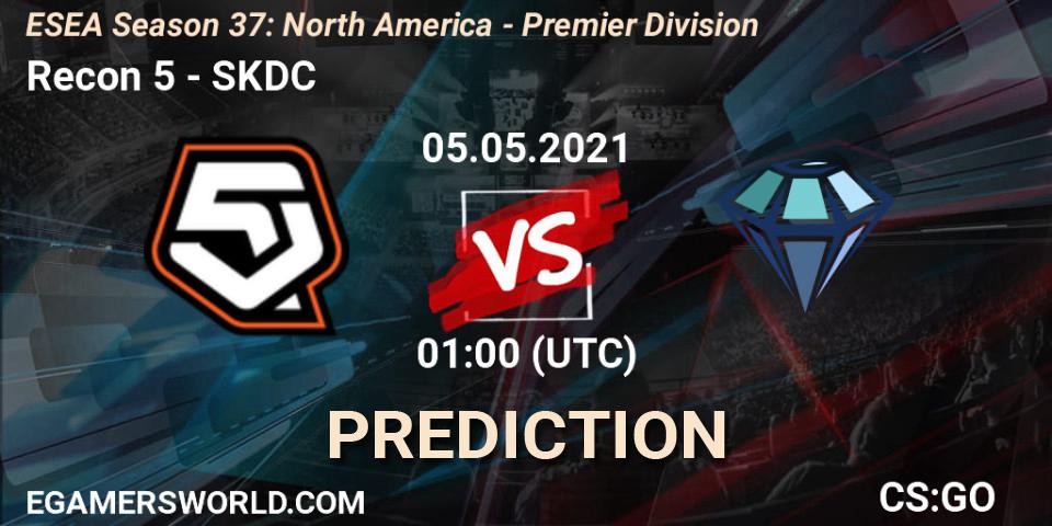 Recon 5 vs SKDC: Betting TIp, Match Prediction. 05.05.2021 at 01:00. Counter-Strike (CS2), ESEA Season 37: North America - Premier Division