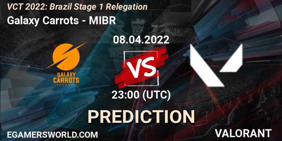 Galaxy Carrots vs MIBR: Betting TIp, Match Prediction. 08.04.2022 at 23:45. VALORANT, VCT 2022: Brazil Stage 1 Relegation