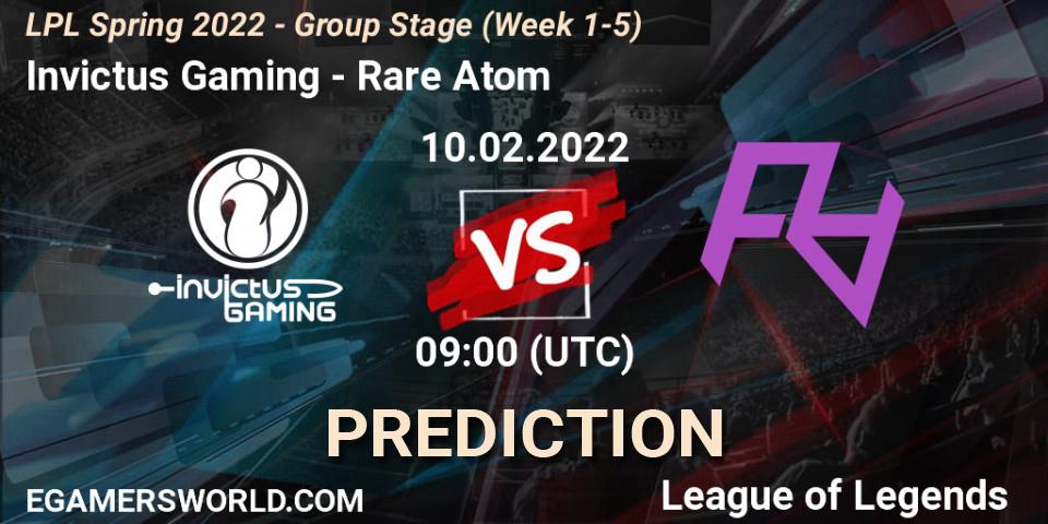 Invictus Gaming vs Rare Atom: Betting TIp, Match Prediction. 10.02.2022 at 09:00. LoL, LPL Spring 2022 - Group Stage (Week 1-5)