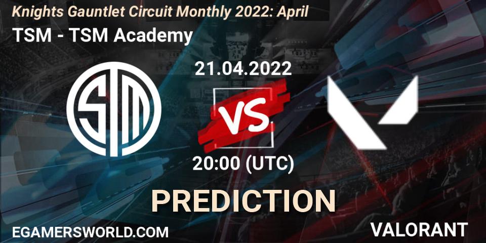 TSM vs TSM Academy: Betting TIp, Match Prediction. 21.04.2022 at 20:00. VALORANT, Knights Gauntlet Circuit Monthly 2022: April