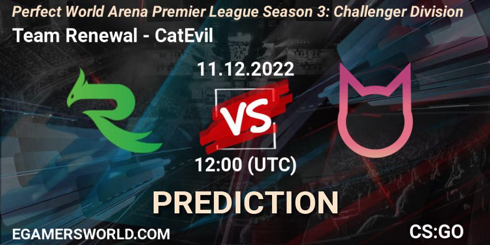 Team Renewal vs CatEvil: Betting TIp, Match Prediction. 11.12.2022 at 12:00. Counter-Strike (CS2), Perfect World Arena Premier League Season 3: Challenger Division