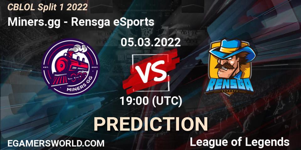 Miners.gg vs Rensga eSports: Betting TIp, Match Prediction. 05.03.2022 at 19:35. LoL, CBLOL Split 1 2022