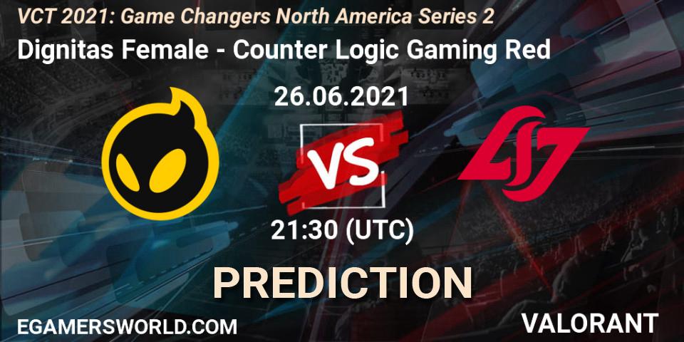 Dignitas Female vs Counter Logic Gaming Red: Betting TIp, Match Prediction. 26.06.2021 at 21:00. VALORANT, VCT 2021: Game Changers North America Series 2