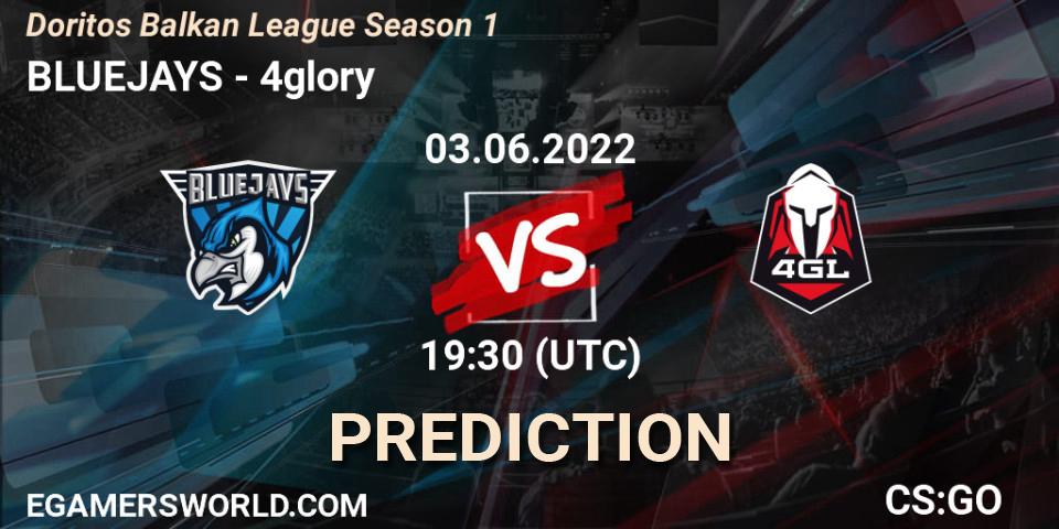 BLUEJAYS vs 4glory: Betting TIp, Match Prediction. 03.06.2022 at 20:00. Counter-Strike (CS2), Doritos Balkan League Season 1