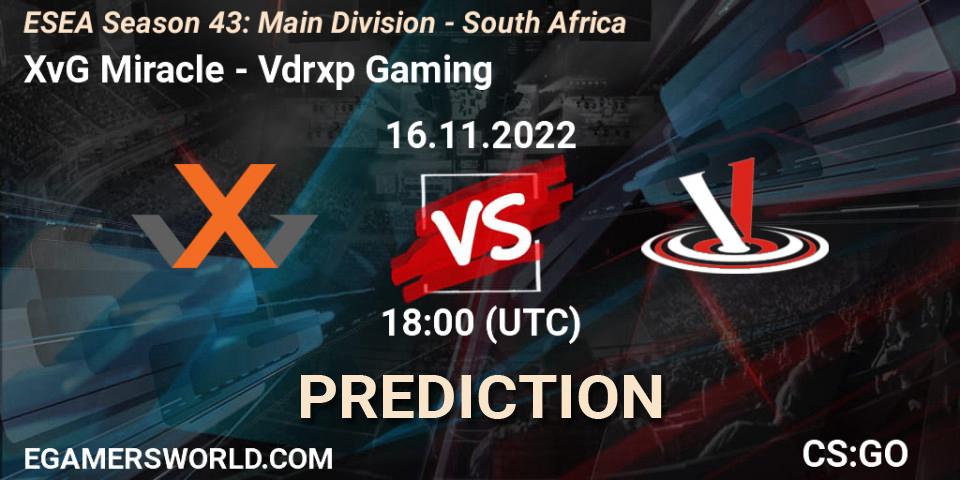 XvG Miracle vs Vdrxp Gaming: Betting TIp, Match Prediction. 16.11.22. CS2 (CS:GO), ESEA Season 43: Main Division - South Africa