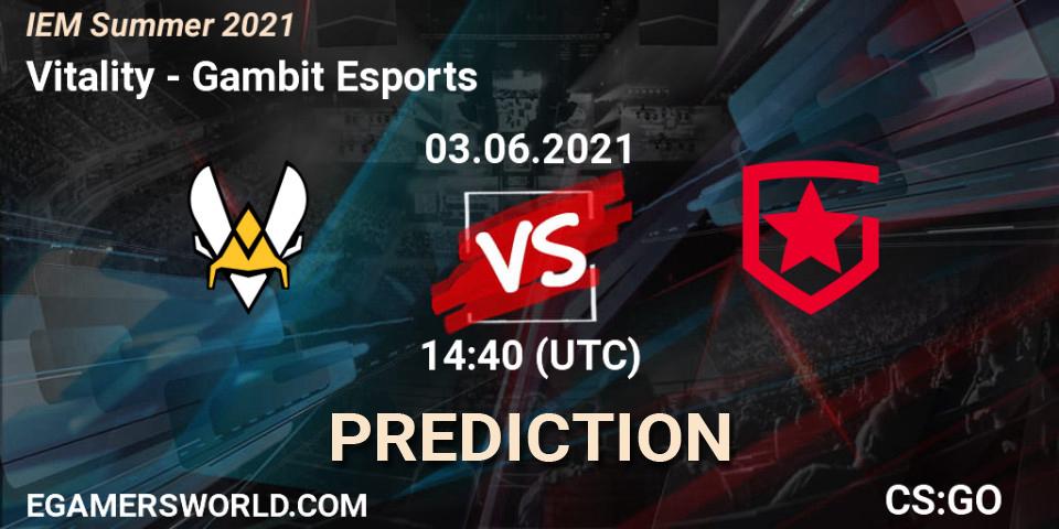 Vitality vs Gambit Esports: Betting TIp, Match Prediction. 03.06.2021 at 14:45. Counter-Strike (CS2), IEM Summer 2021