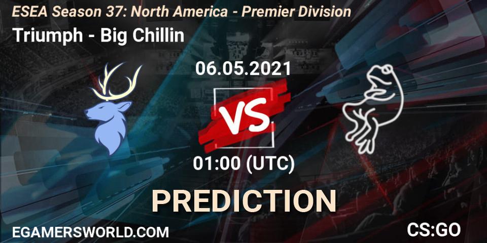 Triumph vs Big Chillin: Betting TIp, Match Prediction. 06.05.2021 at 01:00. Counter-Strike (CS2), ESEA Season 37: North America - Premier Division