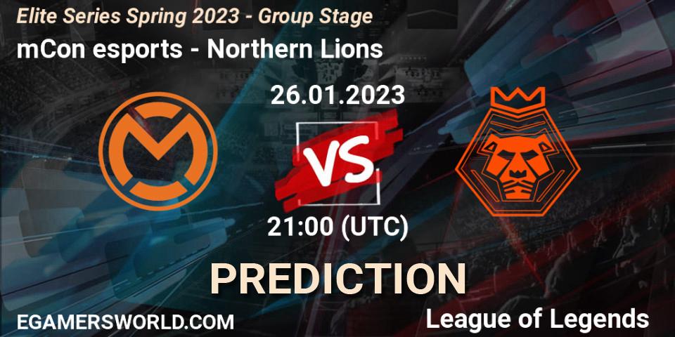 mCon esports vs Northern Lions: Betting TIp, Match Prediction. 26.01.2023 at 21:00. LoL, Elite Series Spring 2023 - Group Stage