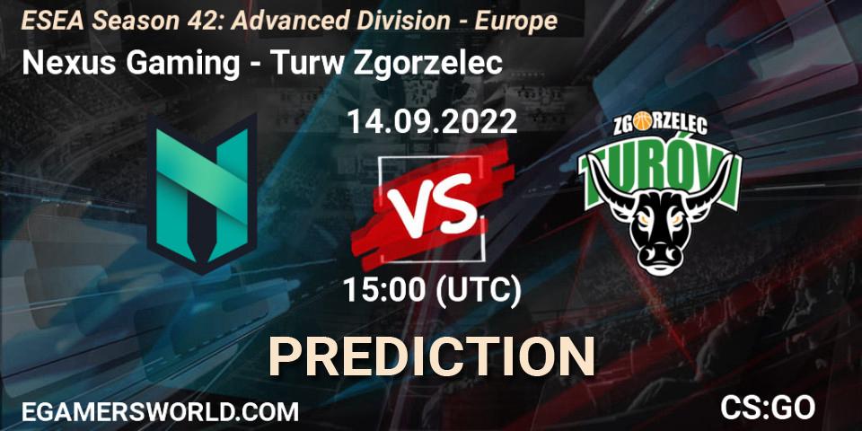 Nexus Gaming vs Turów Zgorzelec: Betting TIp, Match Prediction. 14.09.2022 at 15:00. Counter-Strike (CS2), ESEA Season 42: Advanced Division - Europe