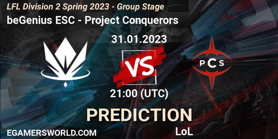 beGenius ESC vs Project Conquerors: Betting TIp, Match Prediction. 31.01.23. LoL, LFL Division 2 Spring 2023 - Group Stage
