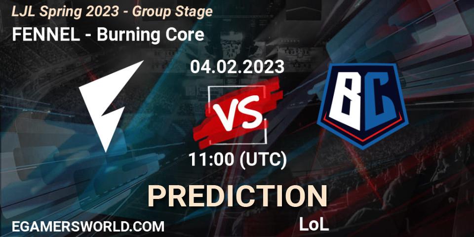 FENNEL vs Burning Core: Betting TIp, Match Prediction. 04.02.23. LoL, LJL Spring 2023 - Group Stage
