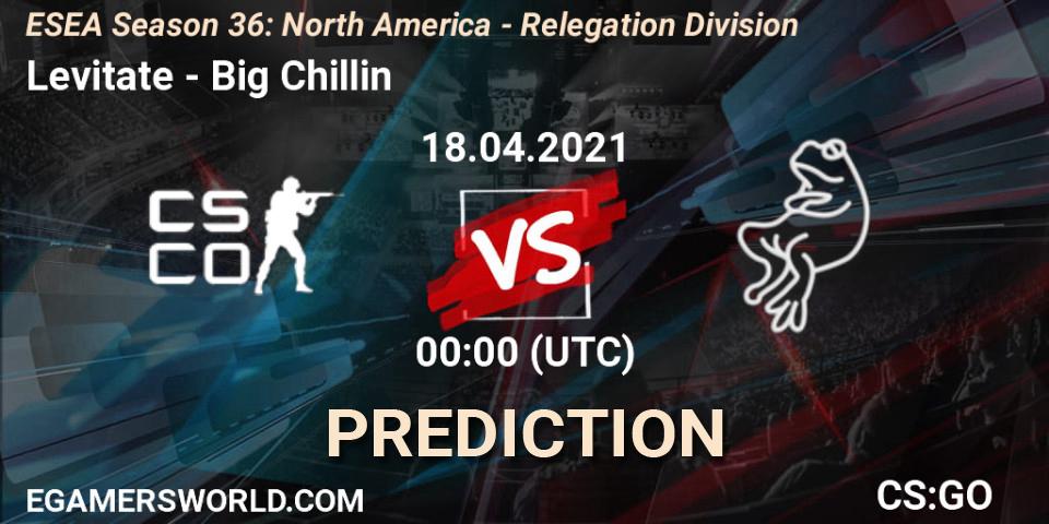 Levitate vs Big Chillin: Betting TIp, Match Prediction. 18.04.2021 at 01:30. Counter-Strike (CS2), ESEA Season 36: North America - Relegation Division