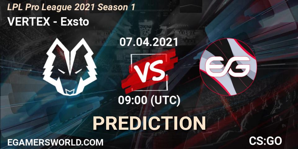 VERTEX vs Exsto: Betting TIp, Match Prediction. 07.04.21. CS2 (CS:GO), LPL Pro League 2021 Season 1