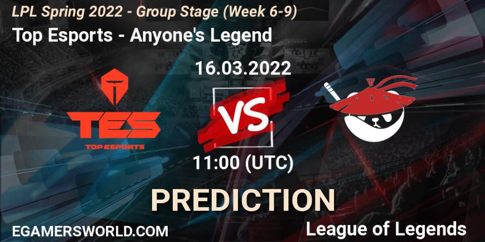 Top Esports vs Anyone's Legend: Betting TIp, Match Prediction. 16.03.22. LoL, LPL Spring 2022 - Group Stage (Week 6-9)