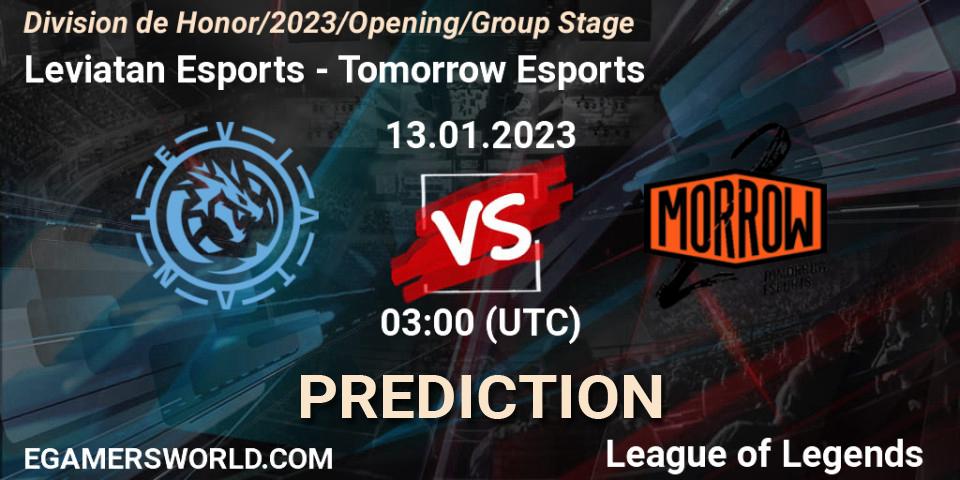 Leviatan Esports vs Tomorrow Esports: Betting TIp, Match Prediction. 13.01.2023 at 03:00. LoL, División de Honor Opening 2023 - Group Stage