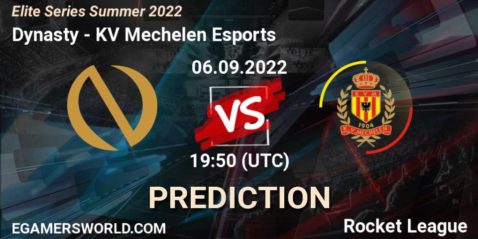 Dynasty vs KV Mechelen Esports: Betting TIp, Match Prediction. 06.09.2022 at 19:50. Rocket League, Elite Series Summer 2022