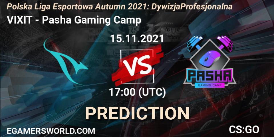 VIXIT vs Pasha Gaming Camp: Betting TIp, Match Prediction. 15.11.2021 at 17:00. Counter-Strike (CS2), Polska Liga Esportowa Autumn 2021: Dywizja Profesjonalna
