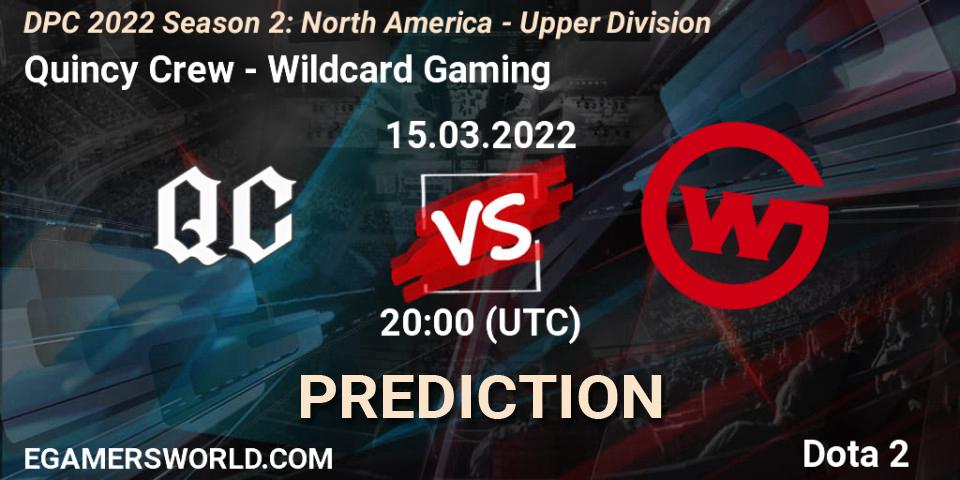 Quincy Crew vs Wildcard Gaming: Betting TIp, Match Prediction. 15.03.2022 at 21:02. Dota 2, DPC 2021/2022 Tour 2 (Season 2): NA Division I (Upper) - ESL One Spring 2022