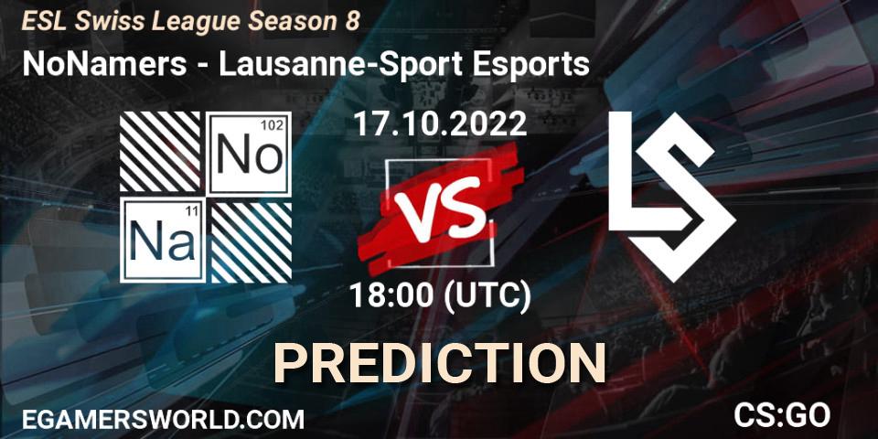 NoNamers vs Lausanne-Sport Esports: Betting TIp, Match Prediction. 17.10.22. CS2 (CS:GO), ESL Swiss League Season 8