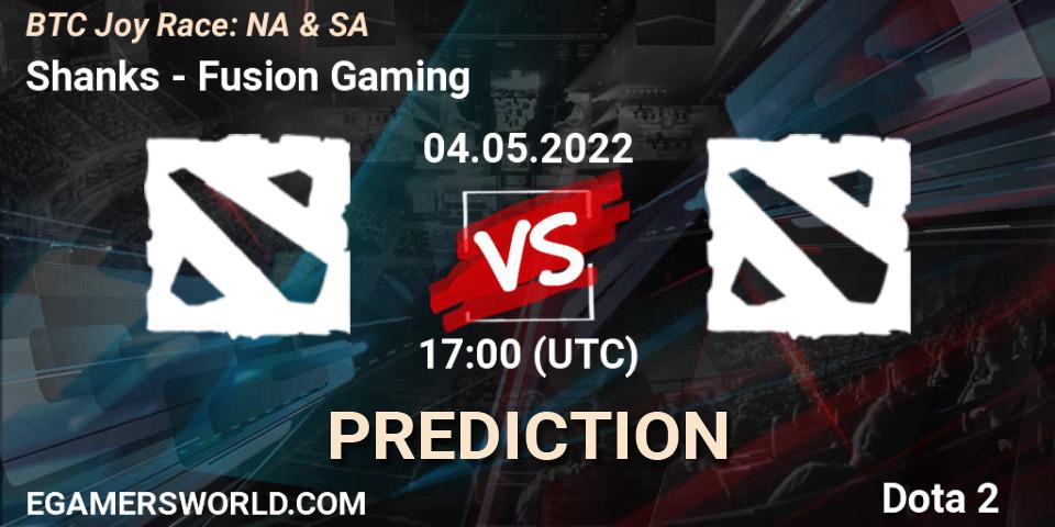 Shanks vs Fusion Gaming: Betting TIp, Match Prediction. 04.05.2022 at 17:31. Dota 2, BTC Joy Race: NA & SA