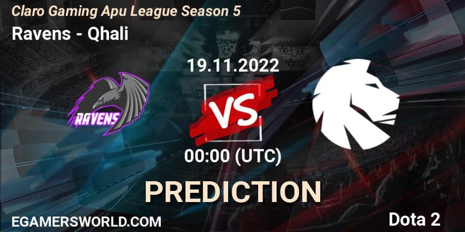 Ravens vs Qhali: Betting TIp, Match Prediction. 18.11.2022 at 23:22. Dota 2, Claro Gaming Apu League Season 5