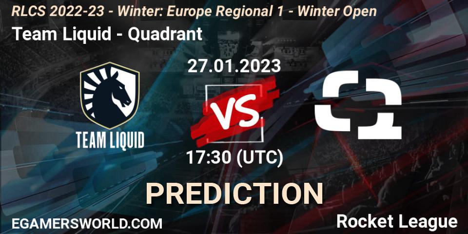 Team Liquid vs Quadrant: Betting TIp, Match Prediction. 27.01.2023 at 17:30. Rocket League, RLCS 2022-23 - Winter: Europe Regional 1 - Winter Open
