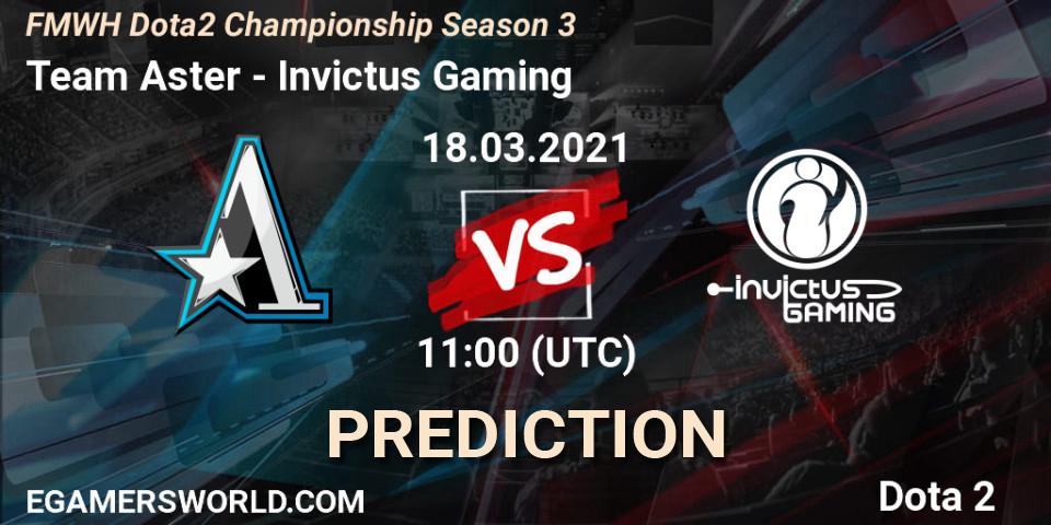 Team Aster vs Invictus Gaming: Betting TIp, Match Prediction. 18.03.2021 at 09:01. Dota 2, FMWH Dota2 Championship Season 3