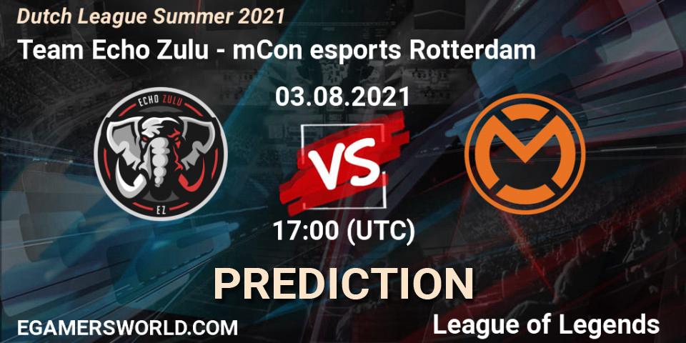 Team Echo Zulu vs mCon esports Rotterdam: Betting TIp, Match Prediction. 03.08.2021 at 17:00. LoL, Dutch League Summer 2021