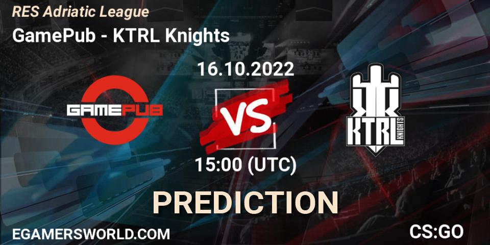 GamePub vs KTRL Knights: Betting TIp, Match Prediction. 16.10.2022 at 15:00. Counter-Strike (CS2), RES Adriatic League