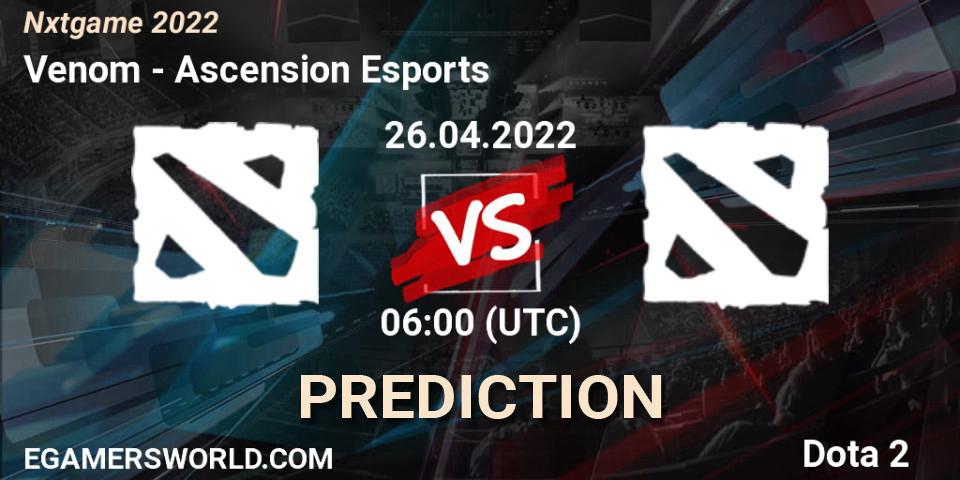 Venom vs Ascension Esports: Betting TIp, Match Prediction. 26.04.2022 at 06:00. Dota 2, Nxtgame 2022