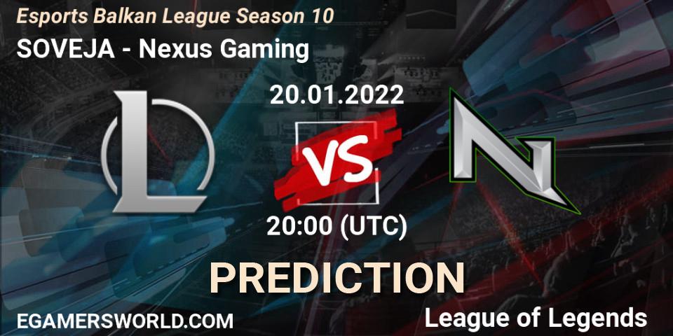 SOVEJA vs Nexus Gaming: Betting TIp, Match Prediction. 20.01.2022 at 20:00. LoL, Esports Balkan League Season 10