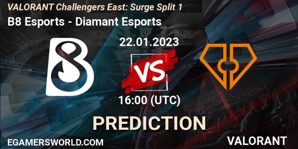 B8 Esports vs Diamant Esports: Betting TIp, Match Prediction. 22.01.23. VALORANT, VALORANT Challengers 2023 East: Surge Split 1