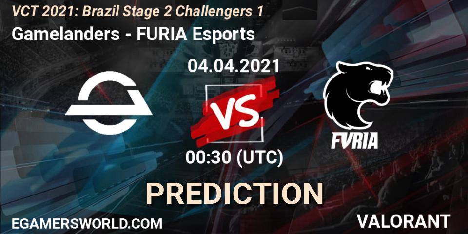Gamelanders vs FURIA Esports: Betting TIp, Match Prediction. 04.04.2021 at 00:30. VALORANT, VCT 2021: Brazil Stage 2 Challengers 1