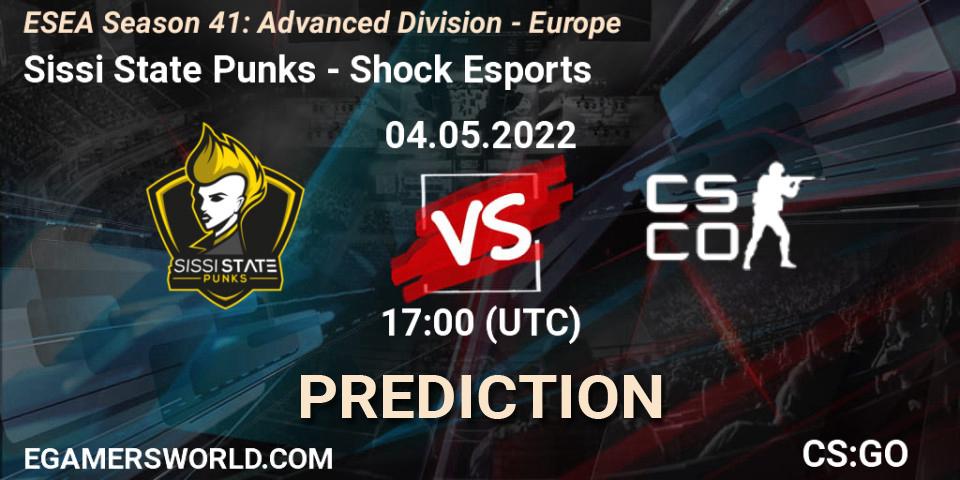 Sissi State Punks vs Shock Esports: Betting TIp, Match Prediction. 05.05.2022 at 14:00. Counter-Strike (CS2), ESEA Season 41: Advanced Division - Europe