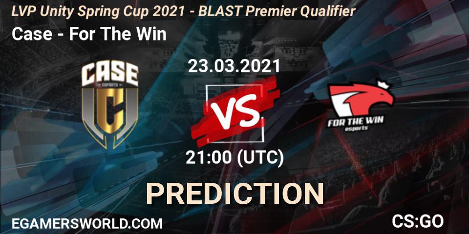 Case vs For The Win: Betting TIp, Match Prediction. 23.03.2021 at 21:00. Counter-Strike (CS2), LVP Unity Cup Spring 2021 - BLAST Premier Qualifier