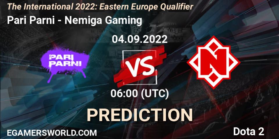 Pari Parni vs Nemiga Gaming: Betting TIp, Match Prediction. 04.09.2022 at 06:02. Dota 2, The International 2022: Eastern Europe Qualifier