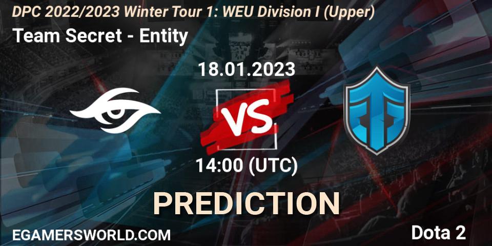 Team Secret vs Entity: Betting TIp, Match Prediction. 18.01.2023 at 13:54. Dota 2, DPC 2022/2023 Winter Tour 1: WEU Division I (Upper)