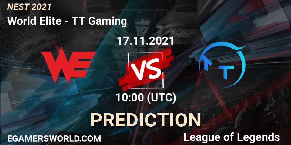 TT Gaming vs World Elite: Betting TIp, Match Prediction. 17.11.2021 at 10:05. LoL, NEST 2021