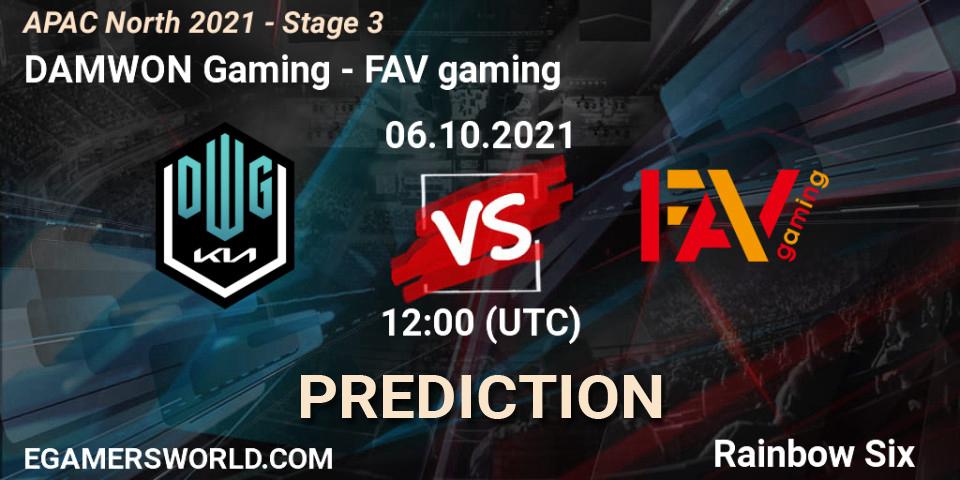 DAMWON Gaming vs FAV gaming: Betting TIp, Match Prediction. 06.10.2021 at 11:45. Rainbow Six, APAC North 2021 - Stage 3