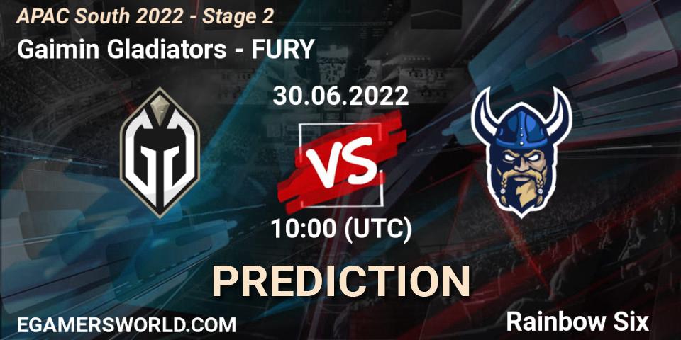 Gaimin Gladiators vs FURY: Betting TIp, Match Prediction. 30.06.2022 at 10:00. Rainbow Six, APAC South 2022 - Stage 2