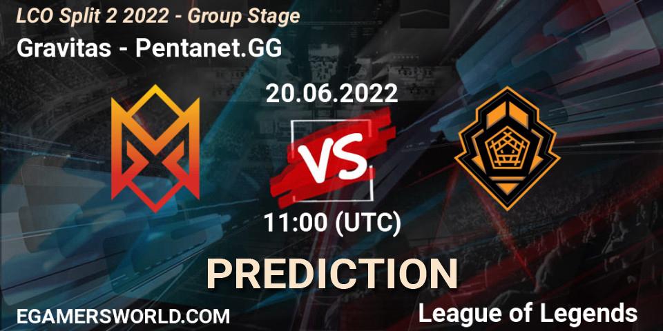 Gravitas vs Pentanet.GG: Betting TIp, Match Prediction. 20.06.2022 at 11:00. LoL, LCO Split 2 2022 - Group Stage
